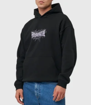 Black Graphic Pullover Fleece Hoodie